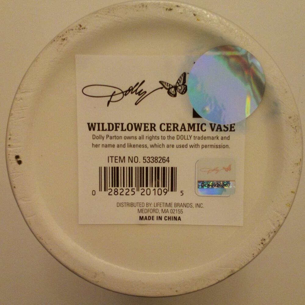 Dolly Parton Wildflower Ceramic 8" Vase Lifetime Brands Item 5338264